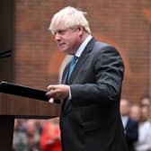 British Prime Minister Boris Johnson delivers a farewell address before his official resignation at Downing Street