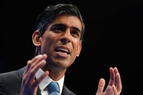 Rishi Sunak, Chancellor of the Exchequer delivers his keynote speech during the Conservative Party Conference at Manchester Central Convention Complex (Photo by Ian Forsyth/Getty Images)