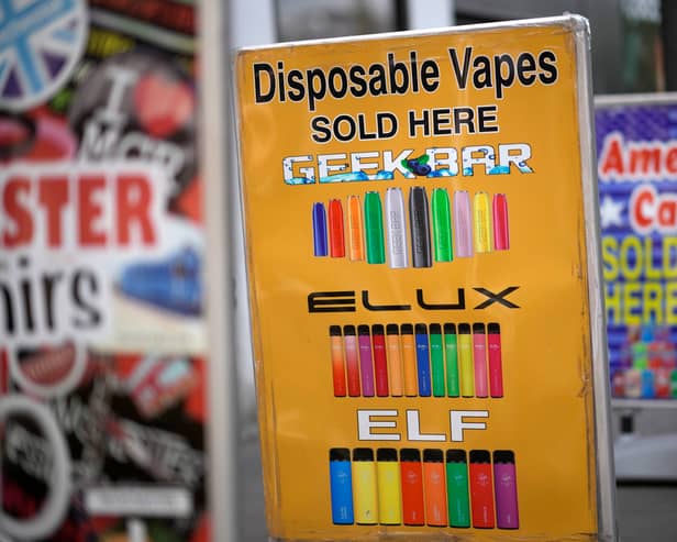 Advertising boards promote vaping devices outside a shop in Manchester (Photo: Christopher Furlong/Getty Images)