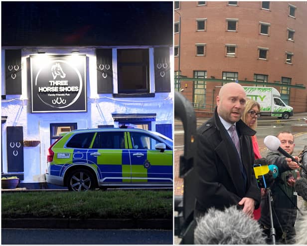 Detective Chief Inspector James Entwistle, right, who is leading the investigation, held a press conference outside Leeds General Infirmary following the incident in Outlon. Pictures: NationalWorld
