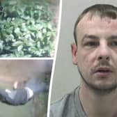 Police body worn footage shows the arrest of Liam Curry, 28, who was dragged from a bush by officers after a spate of burglaries on a posh housing estate.