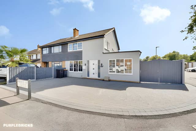 The semi-detached house sits on Ormesby Way in Bedford, with ample parking and a corner plot that gives the property space around its boundaries.