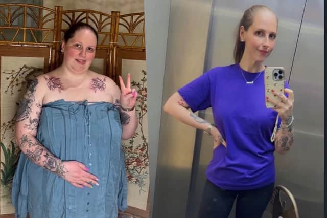 At the start of Leanne’s journey she wore a size 28-30 clothing, now comfortably fitting in a size 10.