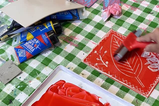 Lino-printing workshop at Cafe Connect in Queens Park