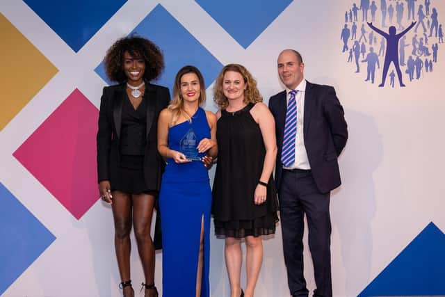 Emma Cox (second from left), with (from left) TV chef and emotional wellness advocate Lorraine Pascale; Councillor Louise McKinlay, Cabinet Member for Children and Families at award sponsor Essex County Council; and James Rook, Chief Executive of Headline Sponsor Sanctuary Personnel