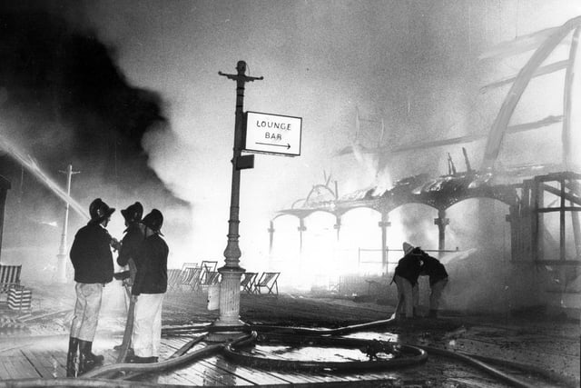 At the height of the St Annes Pier fire in 1974.