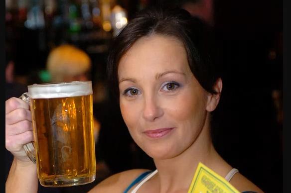 Lisa Vallance, landlady of the Bull & Fairhouse pub, with their Wakefield Trinity beer, which made an appearance at the 2010 beer festival.