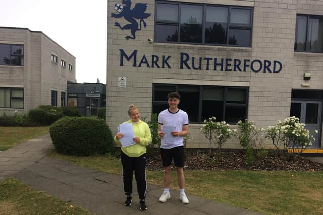 Students celebrating A-level success at Mark Rutherford School