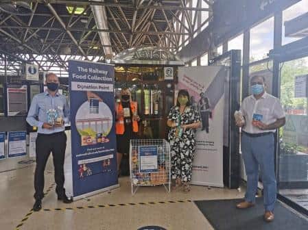 From left, Tom Moran, managing director for Thameslink and Great Northern, Bernie Lee, Bedford station manager, Sarah Broughton, project manager at the Bedford Foodbank, and Bedford's MP Mohammad Yasin