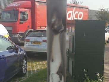 The vandalised mast at Bedford