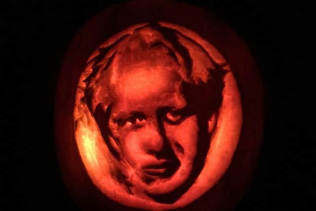 Sam's pumpkin carving of Boris Johnson