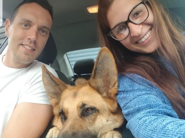 Kevin and Viviana with their rescue dog Jess