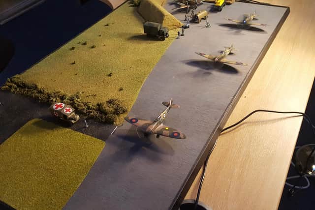 The group created an airfield with three Spitfires on take off