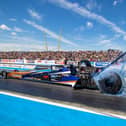 10,000-horsepower Top Fuel Dragster action is featured on the 2021 calendar at Santa Pod Raceway. Pictures courtesy of Santa Pod