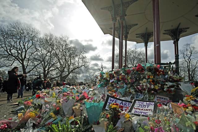 Floral tributes for Sarah Everard at Clapham Common