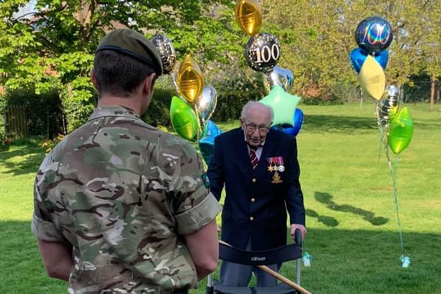 Soldiers from 1st Battalion The Yorkshire Regiment formed a Guard of Honour for Captain Tom Moore as he completed his fundraising walk