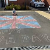 Beaver Scout Josh chalked the Union Flag on his driveway