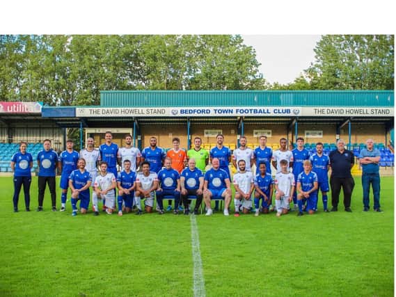 Bedford Town lined up for their 2021-22 club photograph at the Eyrie ahead of a successful start to the season.  Picture www.bedfordeagles.net