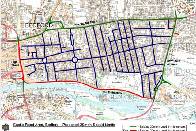The proposed new 20mph speed limits are marked on this map in blue.