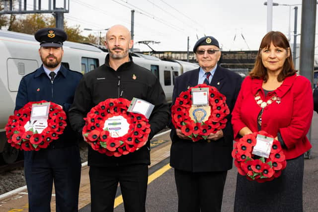 Pictured left to right: Oliver Evans (RAF Henlow), Noel Hughes (Thameslink Driver), Tony Kemp (RAF veteran) and Councillor Jane Walker (Bedford Borough Council).