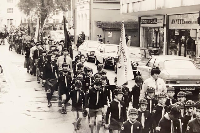 Cubs and Scouts join a parade in Horsham town centre. The date on this picture is May 1, 1981, were you involved?