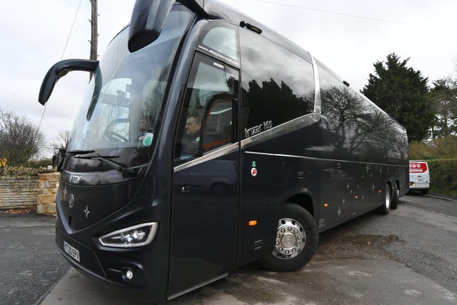 Manchester City's tam bus arrives at the Haycock Manor Hotel, Wansford.
