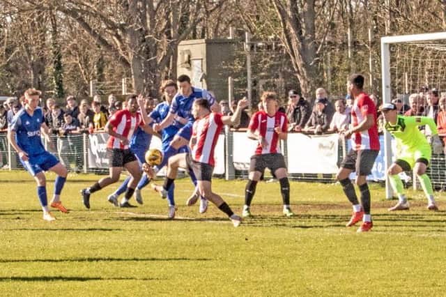Action from last weekend's league game between Kempston Rovers and Bedford Town   (Picture courtesy of www.bedfordeagles.net)