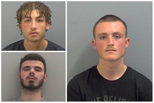 Gino Menga, right, was an inmate at a young offender institution when he encouraged Kai Woodcock, top left and Callum Andrews bottom left, to carry out the attack.