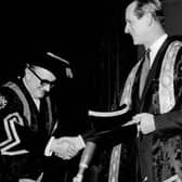 Prince Philip receiving an honorary degree from Cranfield University in 1969