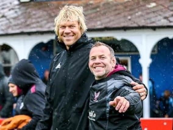Bedford Queens' new Director of Rugby Mouritz Botha and club chairman Mick Norman
