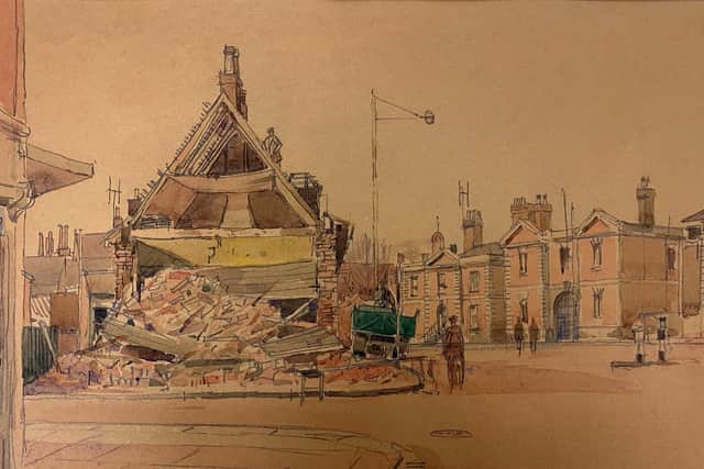 Stanley Orchart's painting, with Bedford Prison in the background