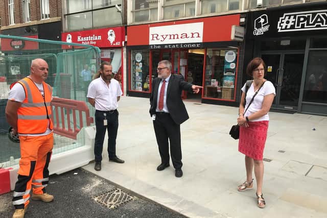 Dave Hodgson, Bedford mayor, and Judith Barker, director of programmes and governance at SEMLEP, visit the High Street site, along with Allan Burls and Ian Lemmon from the council