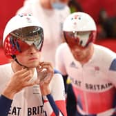 Ethan Vernon prepares to race for Great Britain in the team pursuit at Tokyo 2020  (Photo by PETER PARKS AFP via Getty Images)