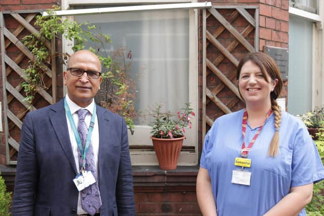 Dr Babur Javaid, consultant gastroenterologist and colon capsule service lead at Bedford Hospital and Samantha Piazza, the endoscopy deputy lead nurse for the capsule