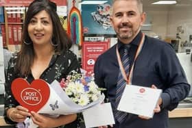Wootton Postmaster Mrs Dee Lehal with Post Office Area Manager Paul Mead