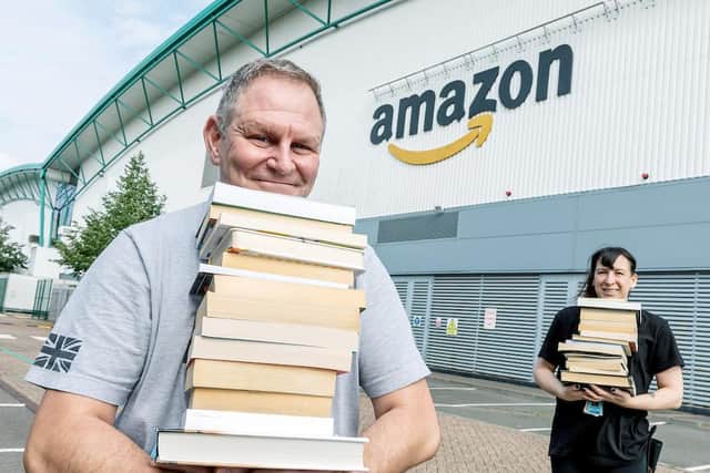 Gary Wishart and Jacqueline Hobday celebrate Amazon Reads at Amazon in Milton Keynes