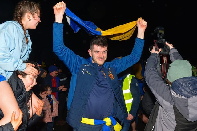 Emmett Deane pictured at the homecoming of the Derry, Ulster and All Ireland Intermediate Football Champions to Steelstown on Monday evening.  Photo: George Sweeney.  DER2206GS – 068