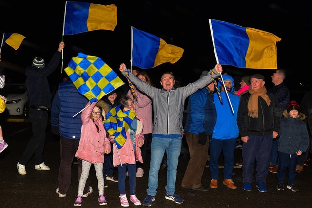 Families gather at Steelstown GAC for the homecoming of Derry, Ulster and All Ireland Intermediate Football Champions Brian Og's on Monday evening. Photo: George Sweeney.  DER2206GS – 075
