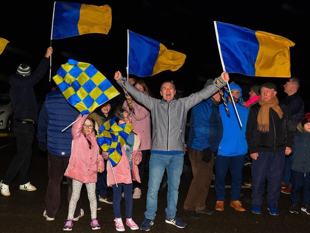 Families gather at Steelstown GAC for the homecoming of Derry, Ulster and All Ireland Intermediate Football Champions Brian Og's on Monday evening. Photo: George Sweeney.  DER2206GS – 075