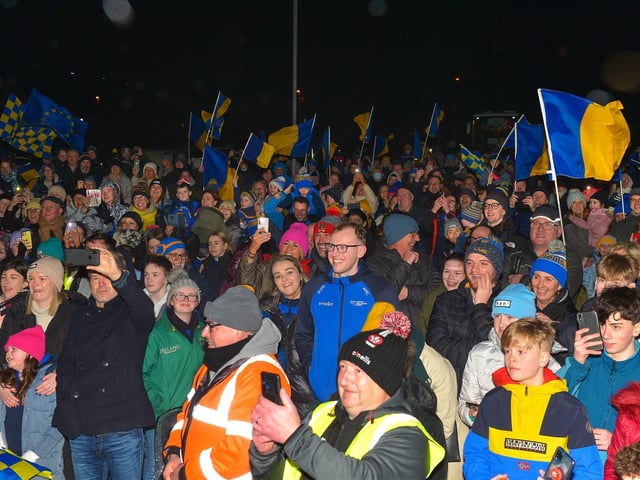 There was a large attendance at Steelstown GAC to welcome home the Derry, Ulster and All Ireland Intermediate Football Champions Brian Og’s on Monday evening. Photo: George Sweeney. DER2206GS – 074