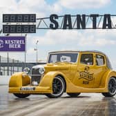 The Flying Kestrel, the land speed record breaking car developed by Kestrel Beer parked at Santa Pod