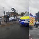 The incident happened on Clapham Road, in Bedford, this morning (Tuesday). (Pictures courtesy of Petrolheadonism)