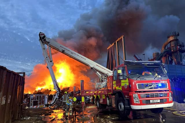 The scene during the blaze at the industrial estate. (Picture: Liam Smith
@FF_LiamSmith @FF_LiamSmith via X)