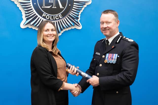 DS Rachael Foy with chief constable Trevor Rodenhurst