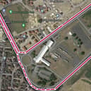 Approximate boundary for development at the former Driving Standards Agency site on Harrowden Lane, Harrowden. Screenshot Google Maps