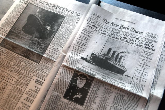 The front page of The New York Times on April 15, 1912 reporting on the sinking of the Titanic (Photo by John Moore/Getty Images)