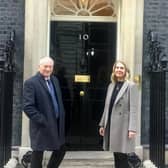 Ian Pryce CBE and Debbie Houghton outside No 10