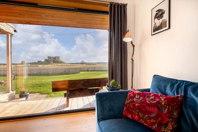 The sumptuous, 'coorie'-infused eco-cabin boasts magnificent views of Duffus Castle.