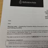 The Community Protection Notice Warning letters given to street drinkers over the weekend (Bedford Community Policing Team)