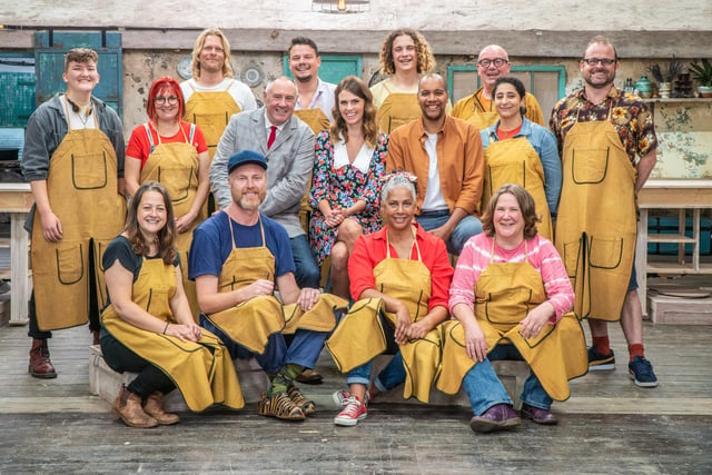 Smile please -  all the potters competing in The Great Pottery Throwdown 2022 are pictured here with the judges and one of the presenters  Photo: © Mark Bourdillon